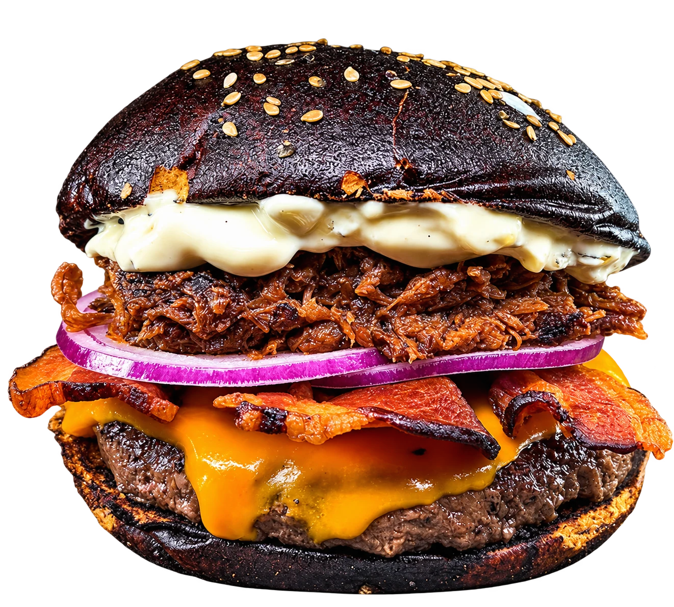 Black Bull da Jam’z com bacon, cheddar e cebola roxa
